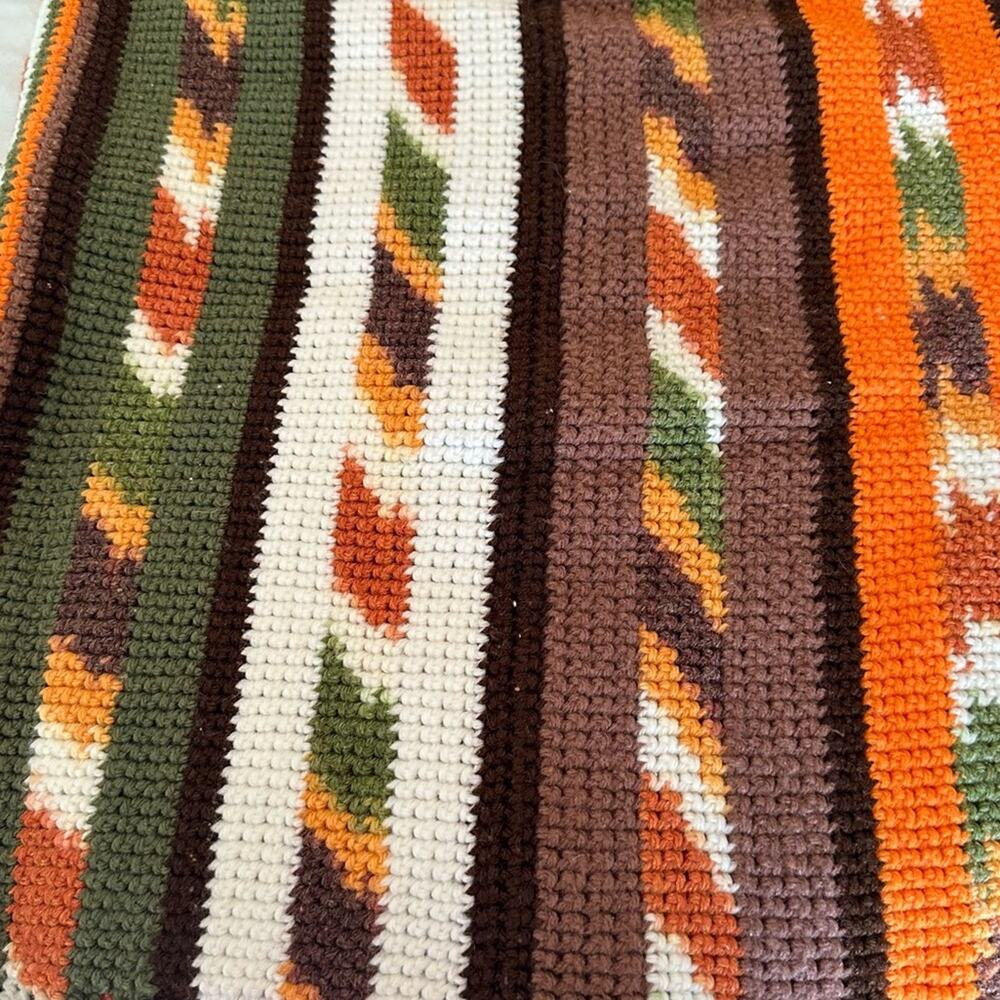 VTG Striped Crochet Granny Throw Lap Blanket in Earth Tones 62 X 58 - Picture 5 of 7